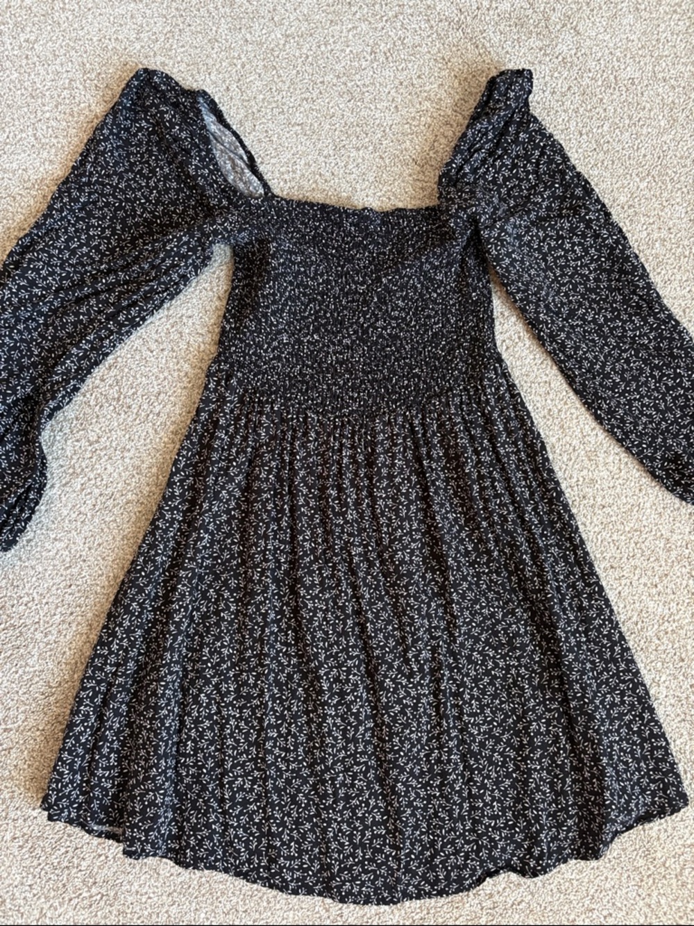 Copper Key Black Floral Long Sleeve Smocked Dress